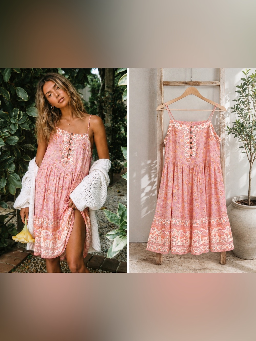 New! SPELL & THE GYPSY COLLECTIVE Sundown Strappy Mini Dress Apricot XS